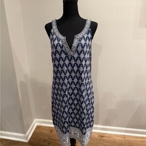 Elegant Blue and White Midi Dress